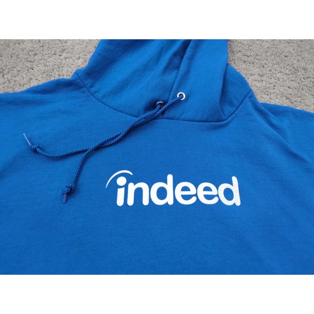 Indeed Hoodie Mens 2XL Blue Long Sleeve Cotton Blend Job Listing Champion Eco - Picture 2 of 8